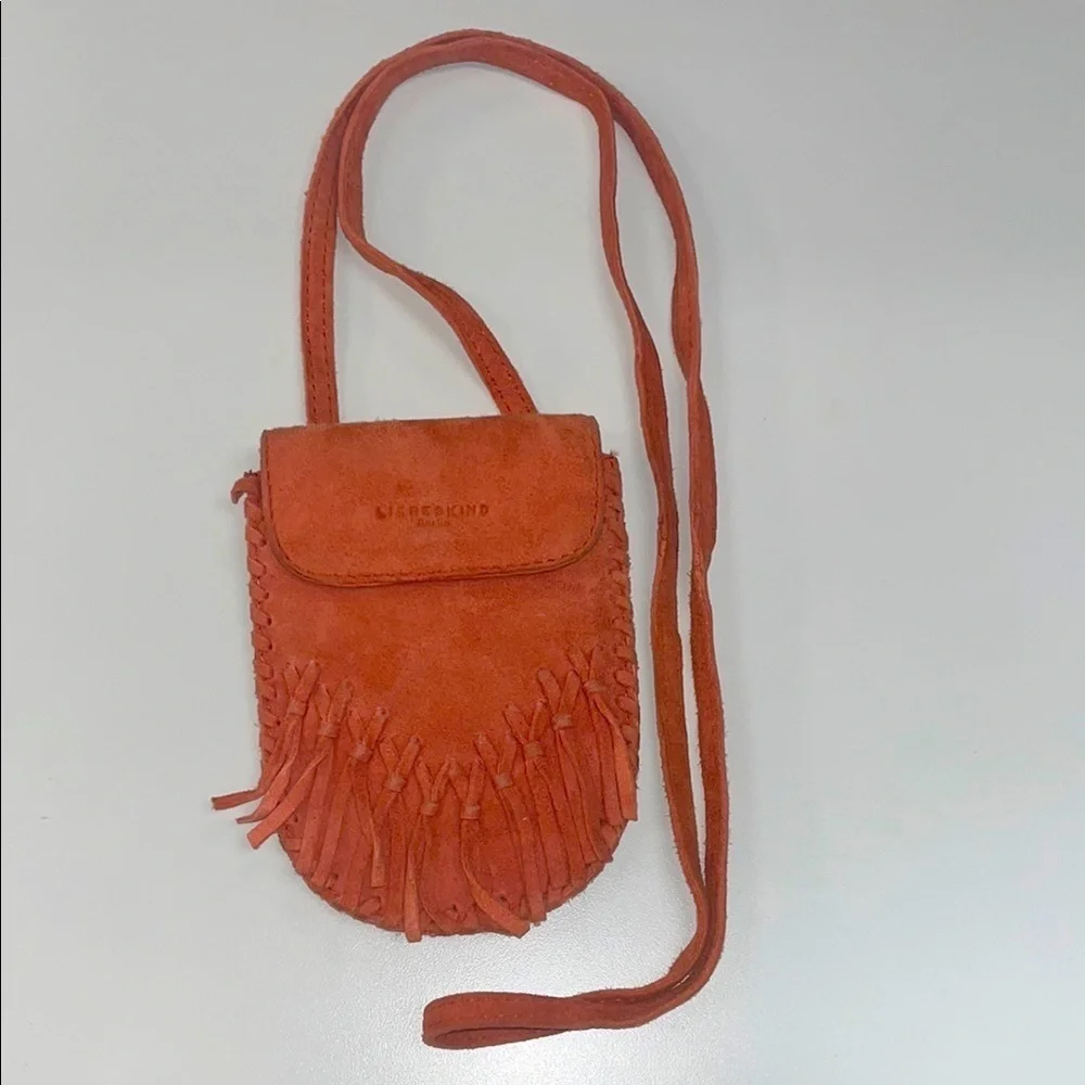 Liebeskind salmon colored mini leather Crossbody Bag with Fringe 3 pockets